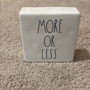 COPY - White Ceramic Block with 'More or Less' Text